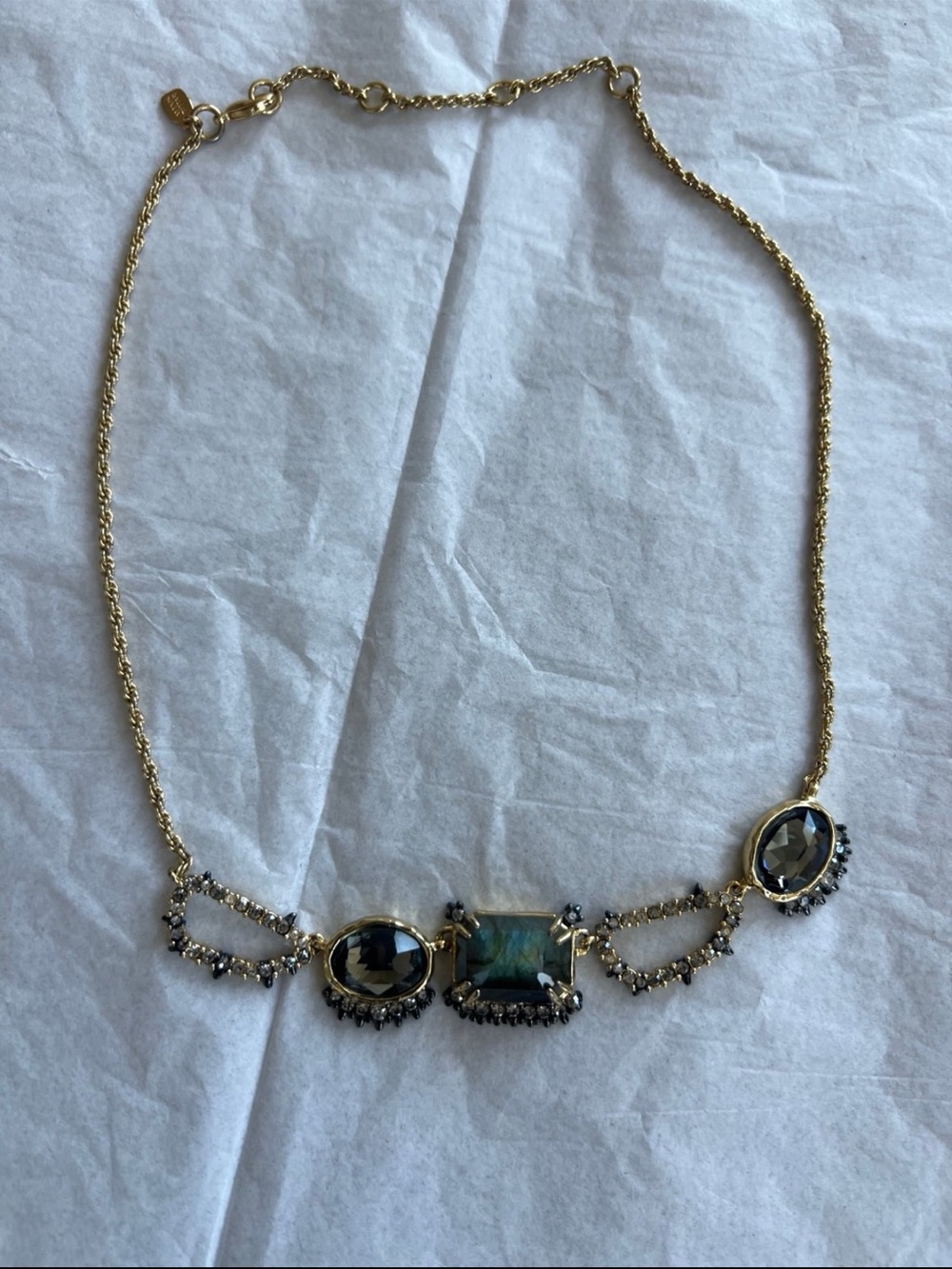 Alexis Bittar Gold-tone Necklace with Blue and Smoky Gems in Excellent Condition